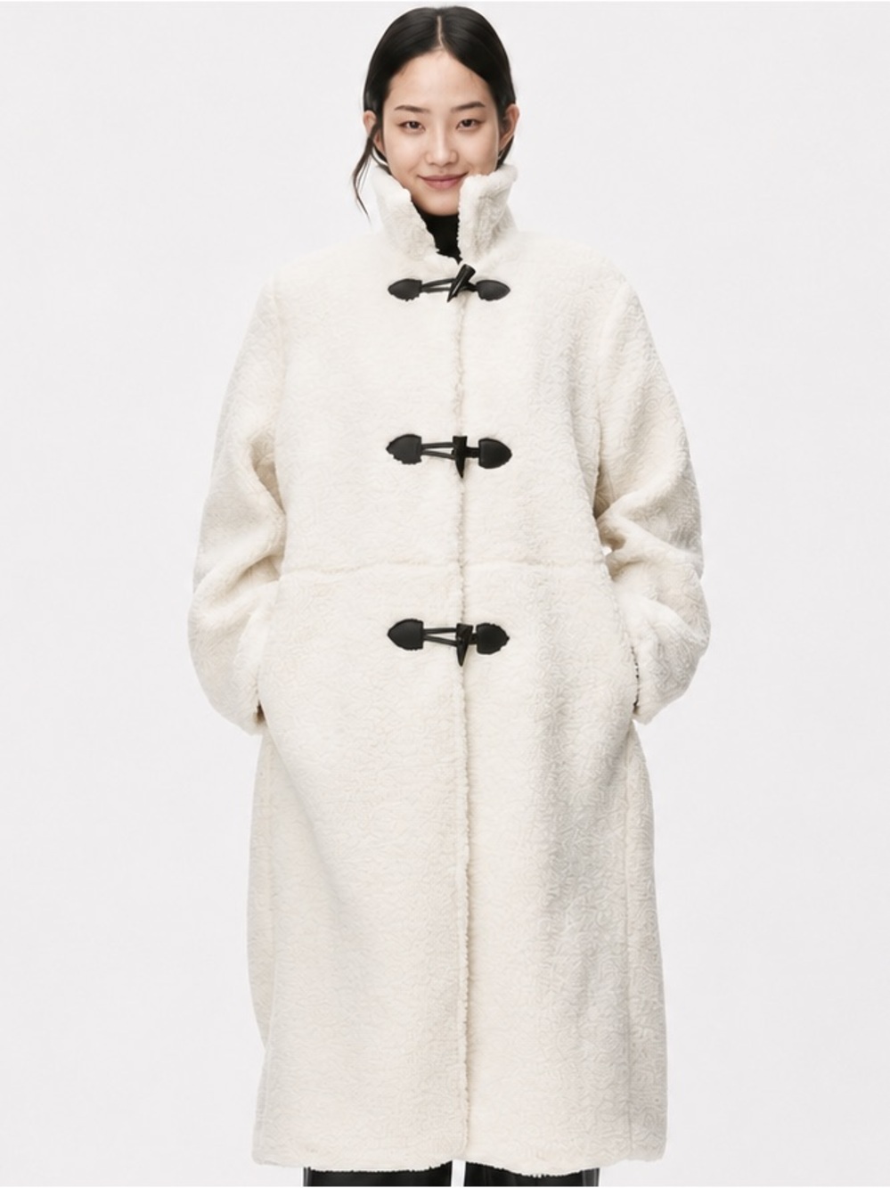 H&M Teddy Fleece Button Front Long Coat XS NWT